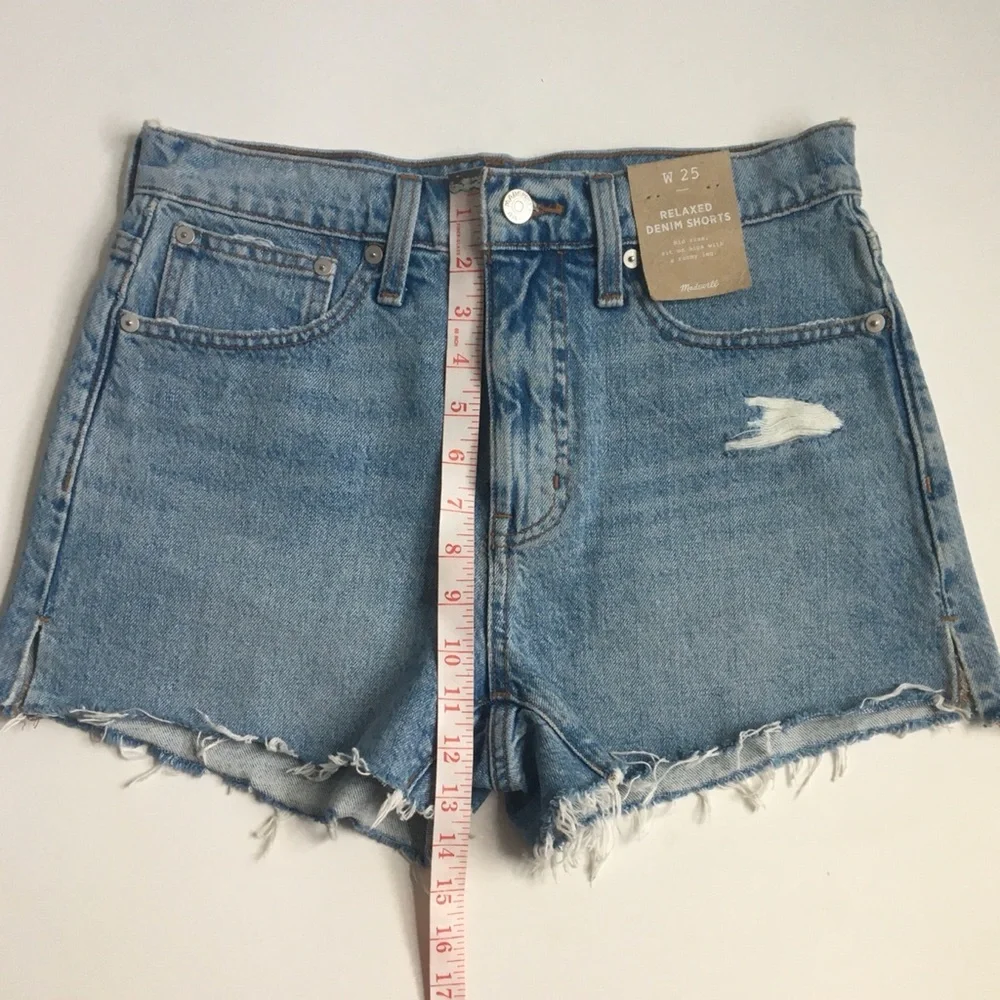 Madewell Relaxed Side-Slit Edition Raw Hem Denim Jean Shorts Madera Wash Size 25